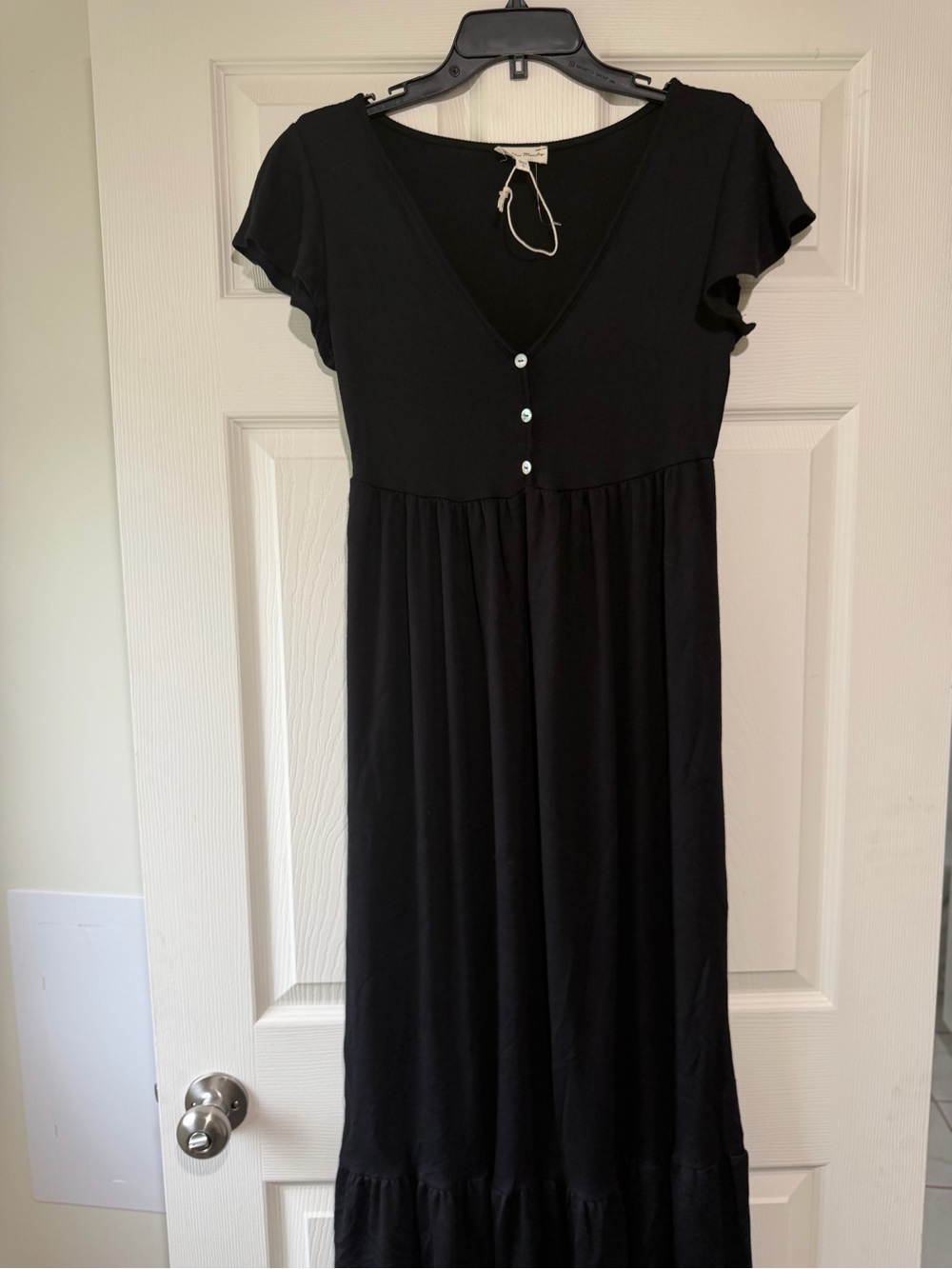 See You Monday Black V-Neck Button-Front Maxi Dress